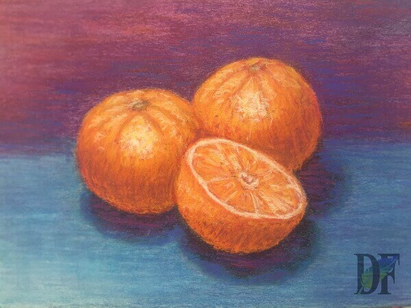 Pastel still life with oranges