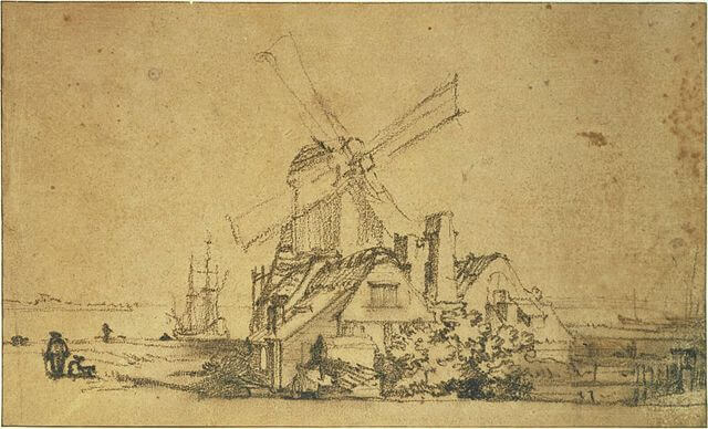 Windmill on the Bastion Blauwhoofd in Amsterdam by Rembrandt