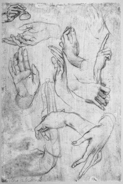Studies of hands by Leonardo da Vinci