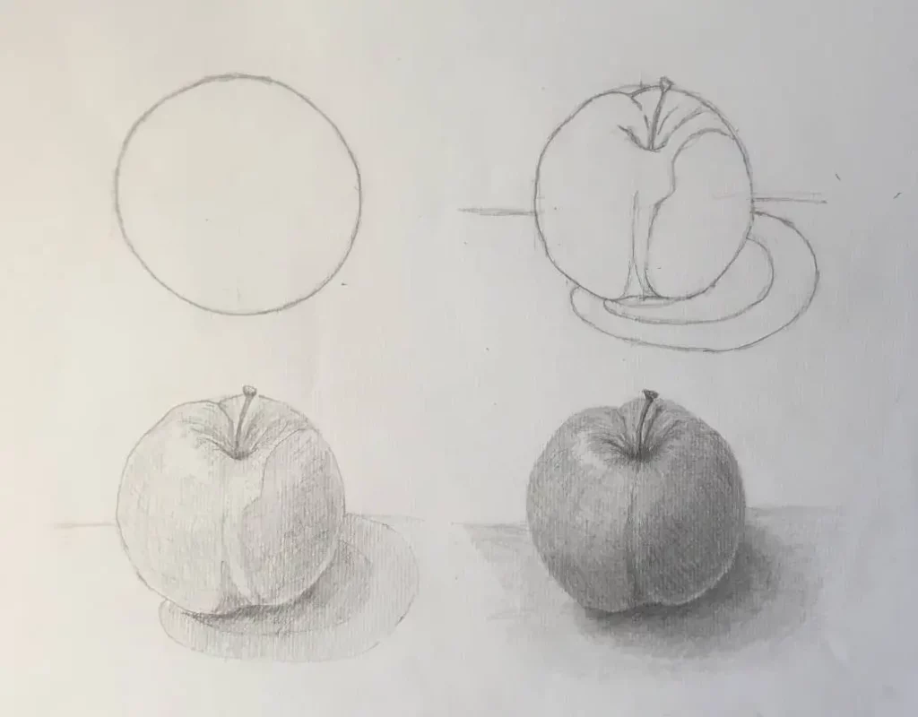 How to draw an apple in four steps