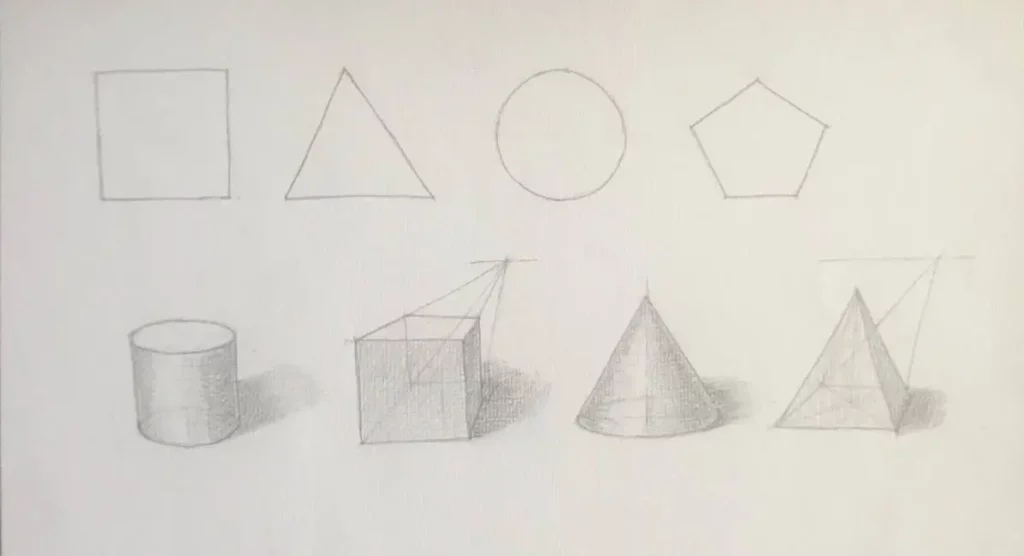 Drawing of geometric shapes and solids